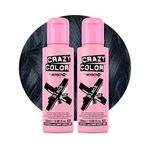 Crazy Color Black Semi-Permanent Duo Hair Dye. Highly Pigmented Blue Black Conditioning & Oil Nourishing Vegan Formula | No Bleach or Ammonia | 200ml