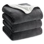 Bedsure Sherpa Fleece Throw Blanket - Fluffy Microfiber Solid Blankets for Bed and Couch Queen Size, Ash Black, 220x240cm