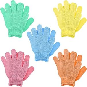 TAVVKE 5 Pairs Exfoliating Gloves - Bamboo Mitts for Shower, Spa, Massage - Body Scrub, Dead Skin Cell Remover, Loofah Towels