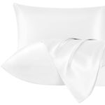 Lazzaro Home Satin Silk Pillowcases For Hair And Skin 2 Pack Pillow Cases with Envelope Closure Pillowcase Size 50 x 75 cm (White, 2pcs Pillowcases (50x75cm))