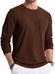 JMIERR Coffee Long Sleeve Shirt Men Casual Crew Neck Sweatshirt Solid Stretch Textured Fall Pullover T-Shirt with Pocket, 3XL