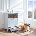 roomfitters Modern Pet Feeding Station Furniture with 2 Elevated Dog Bowls, Dog Proof Hidden Design, Tilt Out Dog Food Storage Cabinet, Pet Toy Storage Organizer, White