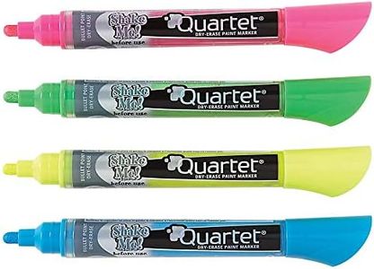 Quartet Dry Erase Markers, Glass Whiteboard Markers, Bullet Tip, White Board Dry Erase Pens for Teachers, Home School & Office Supplies, Assorted Neon Colors, 4 Pack (79551)