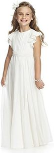 Abaowedding Fancy Chiffon Flower Girl Dresses Flutter Sleeves Junior Bridesmaid Dress(Size 4,Ivory)