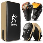 Odoland 3-in-1 Boxing Gloves Punching Mitts Kick Pad Pack Set for Kids, Boxing Mitts Focus Pads, Taekwondo Kick Pad, Kids Boxing Gloves for Boxing, Gold