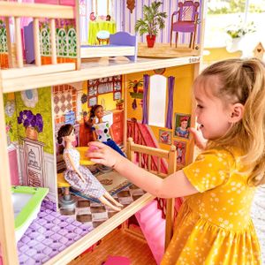 KidKraft Kayla Wooden Dollhouse – Multi-Level Playhouse for Kids