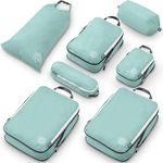 Large Packing Cubes for Travel-Extra Large Compression Luggage Organizers 7 Piece Set-Ultralight, Expandable/Compression Bags for Clothes by TRIPPED Travel Gear (DustyTeal/White)