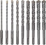 AConnet 3/16" - 5/8" Masonry Drill Bit Set, 9Pcs 3/8 Inch SDS Plus Bit Rotary Hammer Drill Bits Set Carbon Steel Carbide Tip Concrete Drill Bit Set for Brick, Stone, Block, Concrete