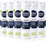 NIVEA MEN Sensitive Shaving Foam Pack of 6 (6 x 200ml) Sensitive Skin Shaving Foam, Shave Gel for Men, Shaving Gel for Irritated & Dry Skin with Witch Hazel