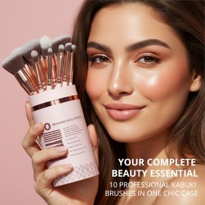 Kabuki 10-Piece Makeup Brush Set – Soft Synthetic Bristles