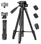 JOILCAN Phone Tripod for iPhone 67 Inch/171cm, Detachable 3 Way Pan Head Aluminum Extendable Camera Tripod Stand with Phone Holder & Wireless Remote Shutter, Smartphone Tripod for Samsung/Android