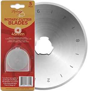 Madam Sew 45mm Rotary Cutter Replacement Blades, 5 Tungsten Steel Blades | Cuts Thick Layers of Fabric, Felt, Leather and Vinyl – Compatible with Fiskars, Olfa, Clover and Other Brands