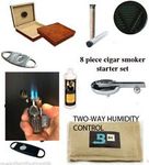 20ct CIGAR Burl HUMIDOR Cutters Lighter Grads Starter-gift Set 8 items beginner