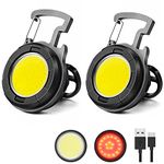 SEFONE 2 Pack Cob Keychain Work Light, 1000 Lumens Keychain Light with 4 Modes, Mini Keychain Flashlights Led Emergency Light, Pocket Light with Magnet Bracket Folding for Biking Fishing Running