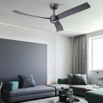 TALOYA 52 Inch Ceiling Fans with Lights Led Remote Control Flush Mount Low Profile for Living Room Bedroom Outdoor Patio,DC Motor,Reversible,Dimmable,Buzzer On/Off,3 Blades,Black