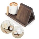 ROLIZOE Wooden Triangle Book Stand with Drink Holder, Wood Book Valet with Slotted,Book Lovers Gifts, Triangle Book Holder with Coffee Tray, Stylish Book Accessories, Book Minder for Bedroom Desk