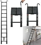 10.5FT Telescoping Ladder Aluminum Telescopic Extension Ladder with 2 Detachable Hooks Lightweight Portable Collapsible Ladder Multi-Purpose RV Ladder for Outdoor,Home, 330LB Max Capacity, Black