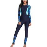 SYDUZAX Women One Piece Swimsuit Wetsuit Full Length Rash Guard Sets Sports Swimming Costume Diving Suit Athletic Swimwear Surfing Suit Ladies Long Sleeve Sun Protection Swimsuit with Zip Swimwear