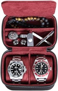 Double Watch Travel Case Storage Organizer for 2 Watches | Tough Portable Protection w/Zipper Fits All Wristwatches & Smart Watches Up to 50mm (Red)