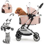 Kenyone 3-in-1 Pet Stroller for Small Medium Dogs Puppy Cat Stroller with Detachable Carrier & Pad Lightweight Foldable Aluminum Alloy Frame Dual No-Zip Entry(Pink)