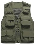 Flygo Men's Casual Outdoor Work Safari Fishing Travel Photo Cargo Vest Jacket Multi Pockets, Army Green, XX-Large