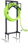 Water Hose Holders for Outside - Garden Hose Holder Freestanding,Metal Hose Stand with 4 Spikers,Hose Hanger Free Standing,Outdoor Garden Hose Reel Heavy duty,Holds 150-feet Hose,Black