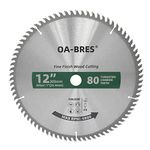 12-Inch Miter/Table Saw Blades, 80-Tooth ATB TCT Fine Finish Wood Cutting Circular Saw Blade with 1-Inch Arbor