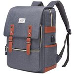 MODOKER Vintage Laptop Backpack for Women Men,School College Backpack with USB Charging Port Fashion Backpack Fits 15.6Inch Notebook, Grey