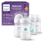 Philips Avent Natural Baby Bottles with Natural Response Nipples (Medium Flow, Flow 3), with Seahorse and Starfish Design, 9oz, 4-pack, SCY903/68