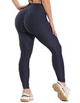 RIOJOY Women Anti Cellulite Gym Waffle Leggings, High Waist Yoga Pants Bubble Textured, Scrunch/Ruched Butt Lift Running Tights