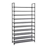 SONGMICS 10-Tier Shoe Rack, Shoe Stand, Space-Saving Shoe Storage, 29 x 100 x 175 cm, Metal Frame, Non-Woven Fabric Shelves, for Hallway, Bedroom, Black LSR10BK