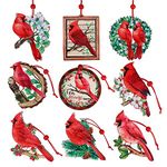 HUADODO 9pieces Red Cardinal Christmas Ornaments Wooden Cardinals Birds for Christmas Tree Ornament Decorations Memorial Gifts