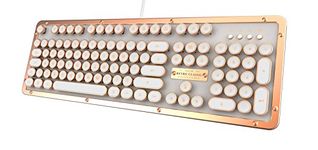 AZIO, Retro Classic, R.C., ARTISAN mechanical Bluetooth Keyboard, vintage look with United Kingdom Layout