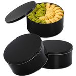 Yopay 3 Pack Cookie Tin with Lid, Round Gift Tin, Black Baking Cake Container for Storing Patisseries, Snack, Chocolate, Easter, Special Occasion, Holidays, 7" Wide by 3.2" Tall