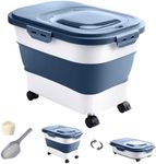 DDMOMMY 20-30 Lbs Rice Storage Container,Collapsible Food Storage Containers with Rolling Wheel Airtight Locking Lid,Flour Storage Container with Cup and Scoop,Suitable for Food,Rice,Pet Food,Flour