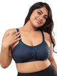 NYKD by Nykaa Women’s Full Support M-Frame Heavy Bust Everyday Cotton Bra | Non-Padded | Wireless | Full Coverage| Bra, NYB101, Dark Blue, 36DD, 1N