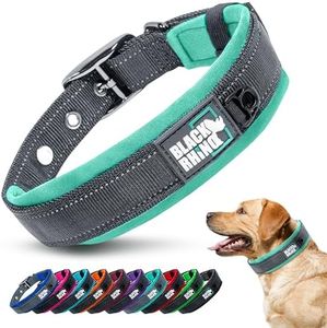 Black Rhino - The Comfort Collar Ultra Soft Neoprene Padded Dog Collar for All Breeds - Heavy Duty Adjustable Reflective Weatherproof (Large, Aqua/Grey), 23 x 1 inch