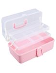 Tnqhuq Pink Tackle Box Craft Storage Tackle Box Organizer Tool Box for Kids Women Girls Tackle Box for Snacks Art Box 3 Layer Storage Box with Handle Sewing Box (Pink, 3 Layer)