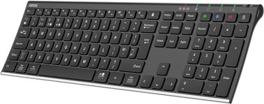 Arteck Universal Bluetooth Keyboard Stainless Steel Full Size UK Layout Wireless Keyboard for Windows, iOS, Android, Computer Desktop PC Laptop Surface Tablet Smartphone Built in Rechargeable Battery