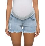 Foucome Women's Maternity Ripped Jean Shorts Summer Distressed Denim Shorts, B01 Light Blue, Medium