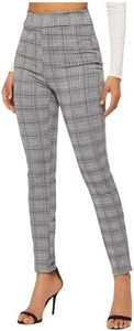 SweatyRocks Women's Casual Skinny Leggings Stretchy High Waisted Work Pants Black White Plaid Small