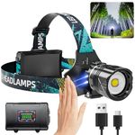 Rechargeable LED Headlamp 100000 High Lumens, Brightest Headlight with Motion Sensor, Zoomable, 5 Modes, IPX7 Waterproof, Powerful Hard Hat Light for Outdoor Camping, Working, Running, Cycling