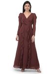 Eavan Brown Ruffles Maxi Dress EA4713