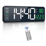 Smitex Digital Wall Clock Large Display, 16" with Remote Control for Living Room Gym Shop Warehouse Office Garage Decor, Auto Brightness Dimmer with Date Week Temp (White + Green Digit)