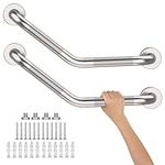 16 Inch Angled Shower Grab Bar, Munzong 2 Pack Anti Slip Satin Brushed Nickel Bathroom Grab Bar, Knurled Bathroom Balance Bar,Safety Hand Rail Support Handicap Elderly Injury Senior Assist Bath Handle