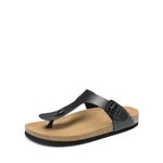 DREAM PAIRS Women's Cork Footbed Flip Flops Comfortable Arch Support Cushioned Adjustable Buckle Thong Sandals for Summer Shoes,Size 7.5,Black,DWUMFF2501