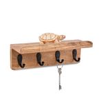 Indus Lifespace Acacia Wood Rustic Key Holder for Wall, Farmhouse Wall Shelf with 4 Hooks for Entryway Farmhouse Kitchen (25.4cm x 8.89cm x 8.89cm)