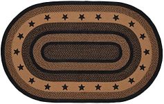 VHC Brands Farmhouse Star, Braided Jute Area Rug, Non-Skid Pad, Oval, Black Tan, 60x96