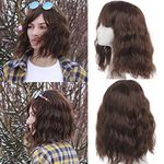 Leeven 12" Brown Synthetic Curly Wig with Bangs Short Bob Shoulder Length Wig for Women Heat Resistant Hair Wig for Daily Cosplay (68#)