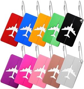 10 Pcs Etiquette Bagage, Étiquette Valise Avion avec Cordon Inox Porte Étiquette Bagage Etiquette Valise en Aluminium avec Carte PVC étanche (10 Couleurs)